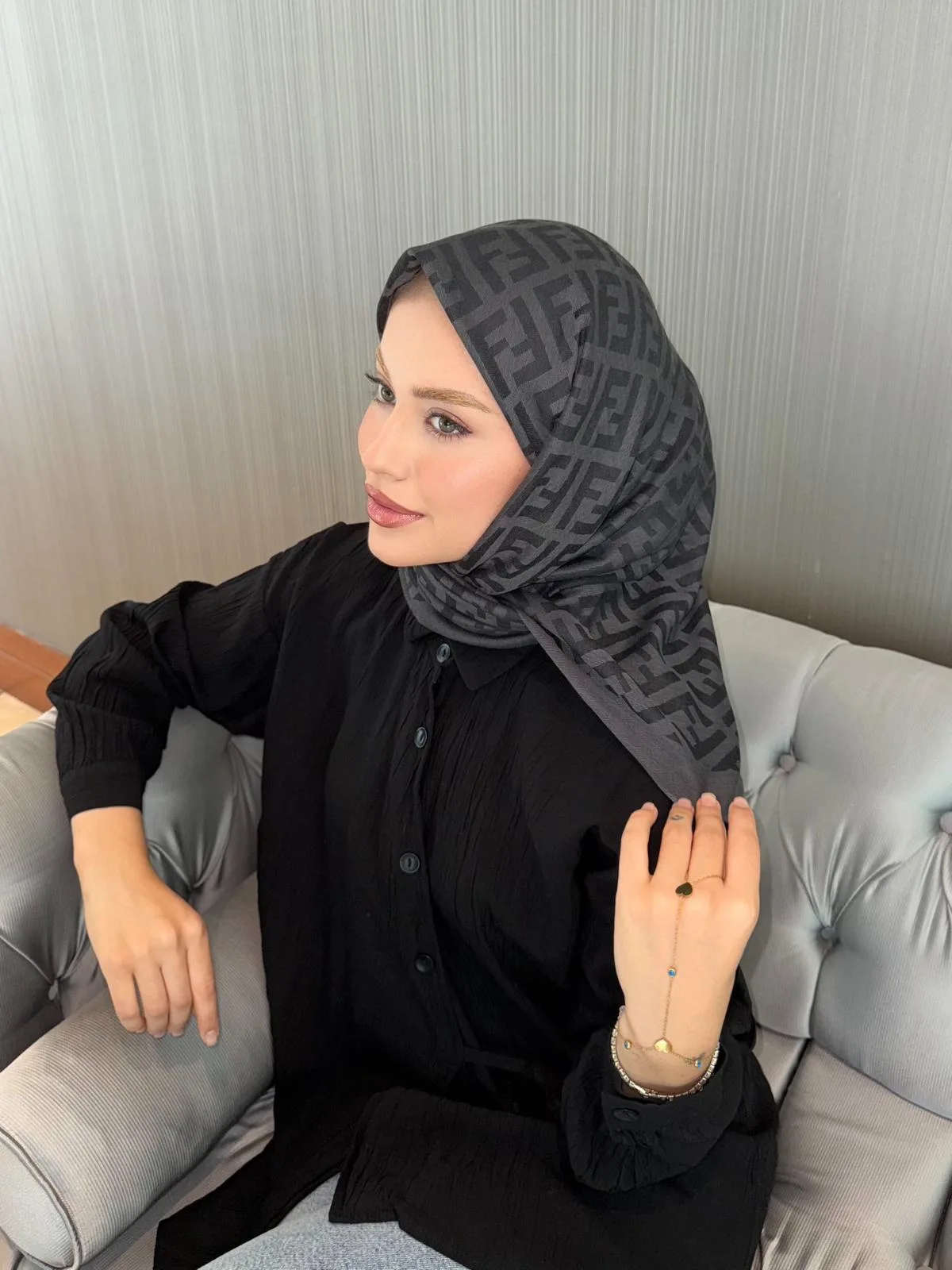 İthal Füme F Desen Yün İpek Eşarp