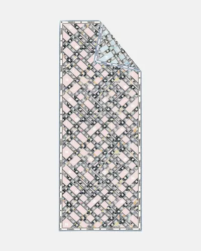İthal Toz Pembe & Pastel Yeşil CH Desen Twill İpek Şal