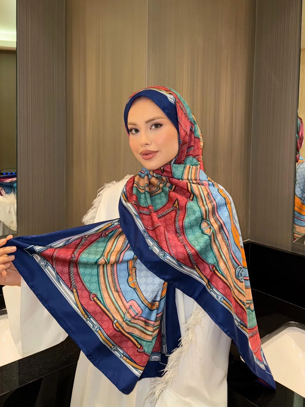 İthal Lacivert GC Desen Twill İpek Şal