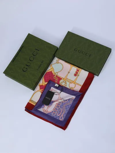 İthal Kırmızı & Lila GC Zincir Desen Twill İpek Şal