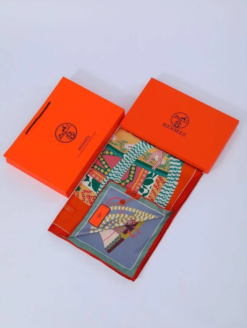 İthal Turuncu & Buz H 2 Desen Twill İpek Şal