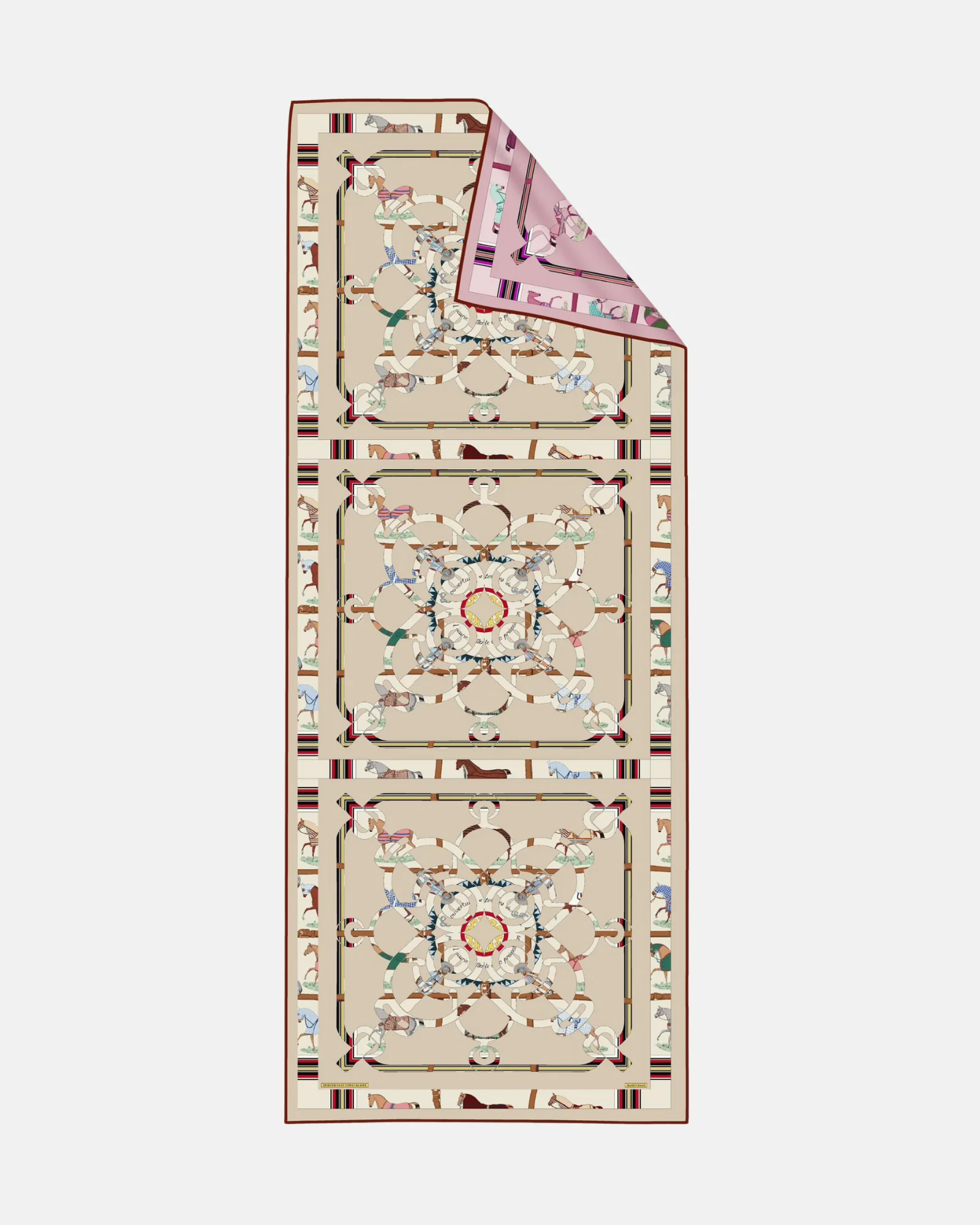 İthal Vizon & Şeker Pembe H Horse Desen Twill İpek Şal