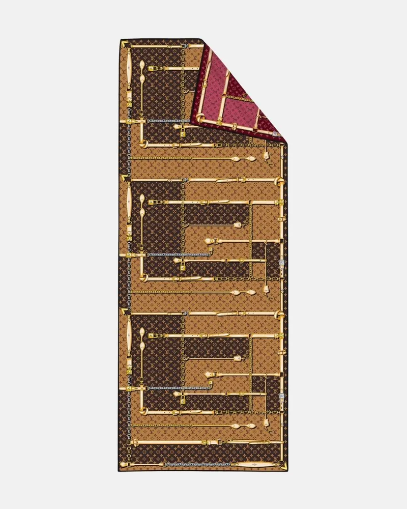 İthal Mocha & Bordo LV Desen Twill İpek Şal