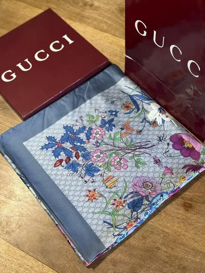 İthal Buz Mavi G Flower Desen Vual İpek Şal