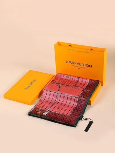 İthal Şeker Pembe LV Desen Vual İpek Şal