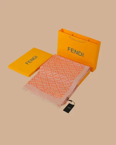 İthal Pastel Turuncu F Desen Yün İpek Şal
