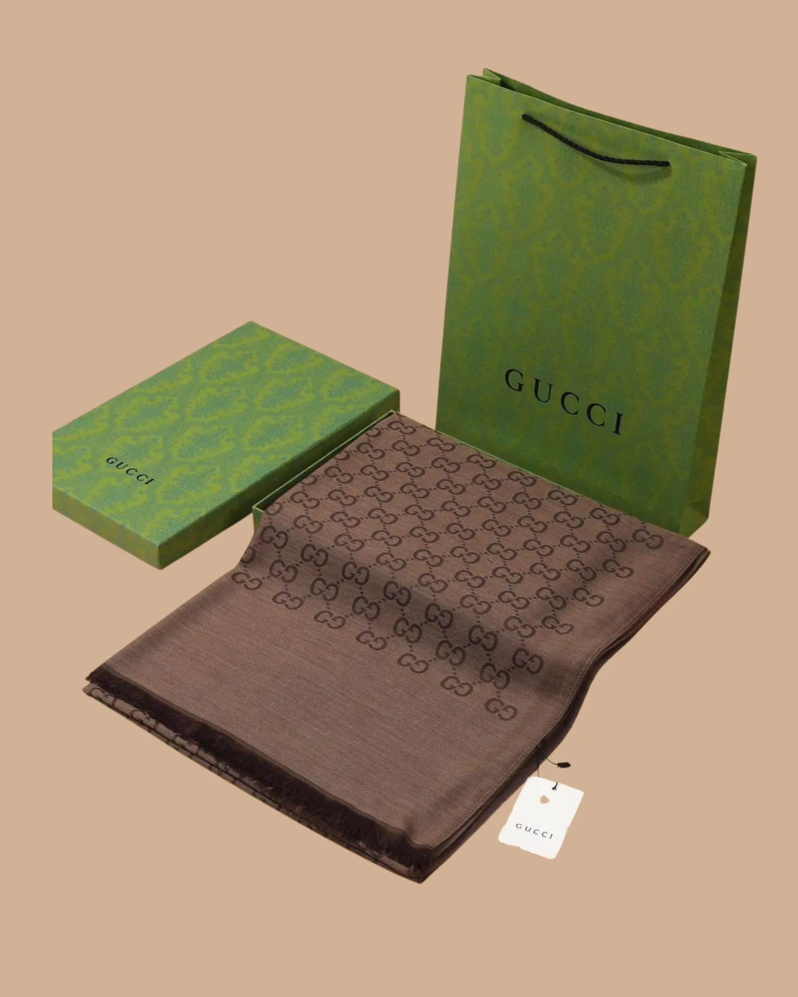 İthal Kahverengi G Desen Yün İpek Şal