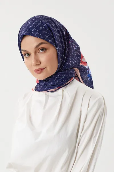 Lacivert - Rose Pamuk Eşarp