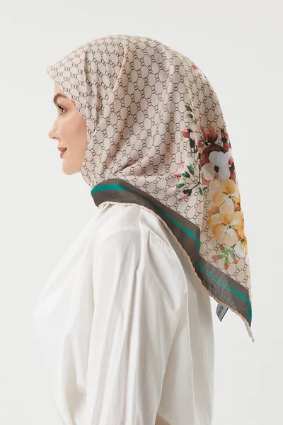 Bej - Rose Pamuk Eşarp