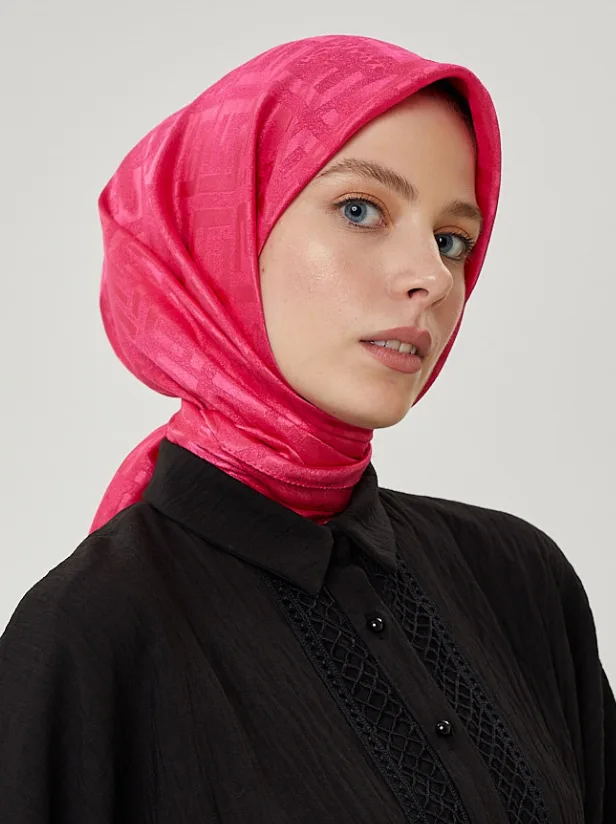 Fuşya F Desen Parlak Jakar Eşarp