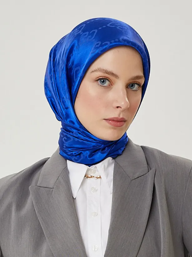 Saks Mavisi G Desen Parlak Jakar Eşarp