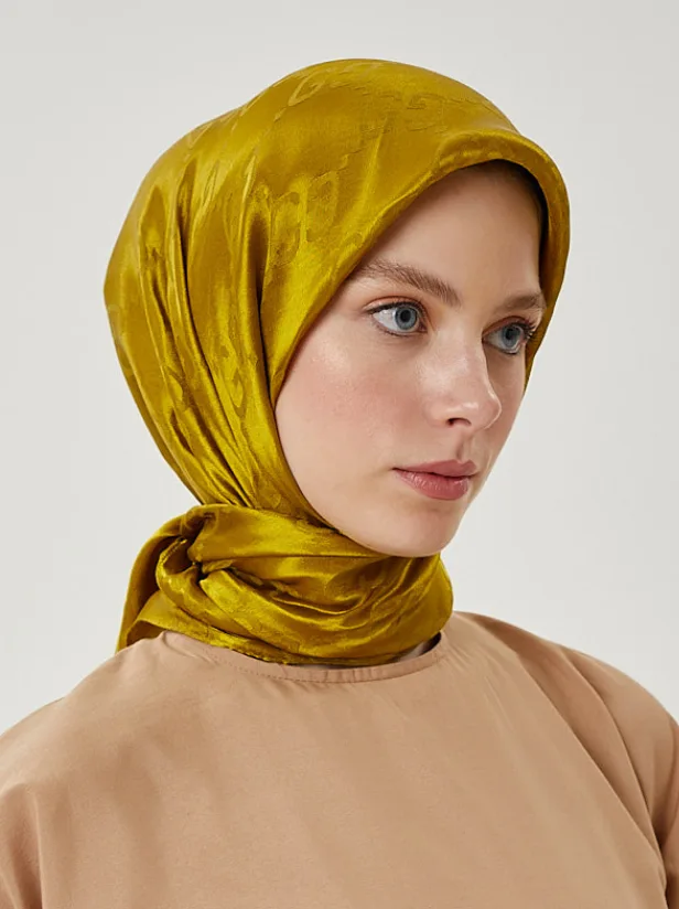 Olive Yeşil G Desen Parlak Jakar Eşarp